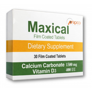 MAXICAL DIETARY SUPPLEMENT ( CALCIUM CARBONATE 1500 MG + VITAMIN D3 400 IU ) 30 FILM-COATED TABLETS